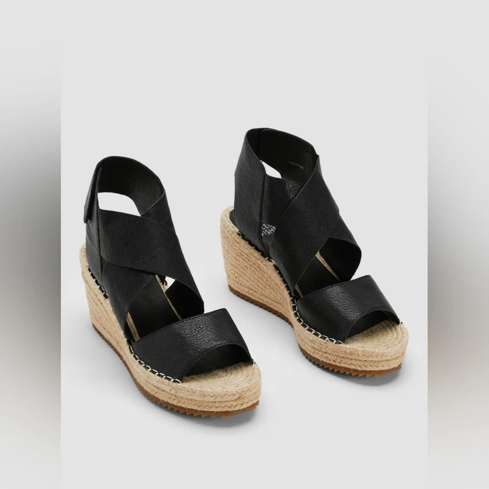 Eileen‎ Fisher Willow Tumbled Leather Wedge Espadrille Black